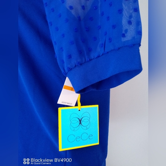 CeCe dark blue top with sheer short sleeves. - Picture 3 of 3